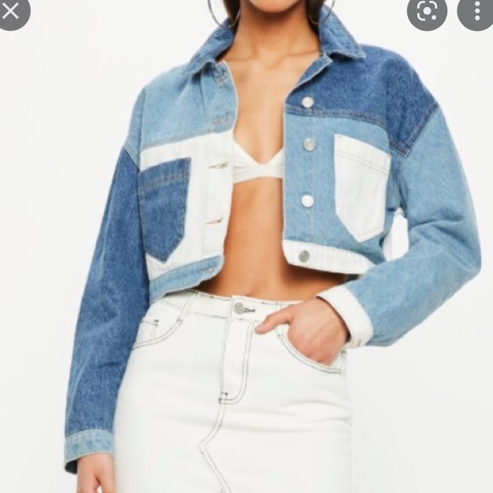 Misguided Denim Patchwork Cropped Jacket